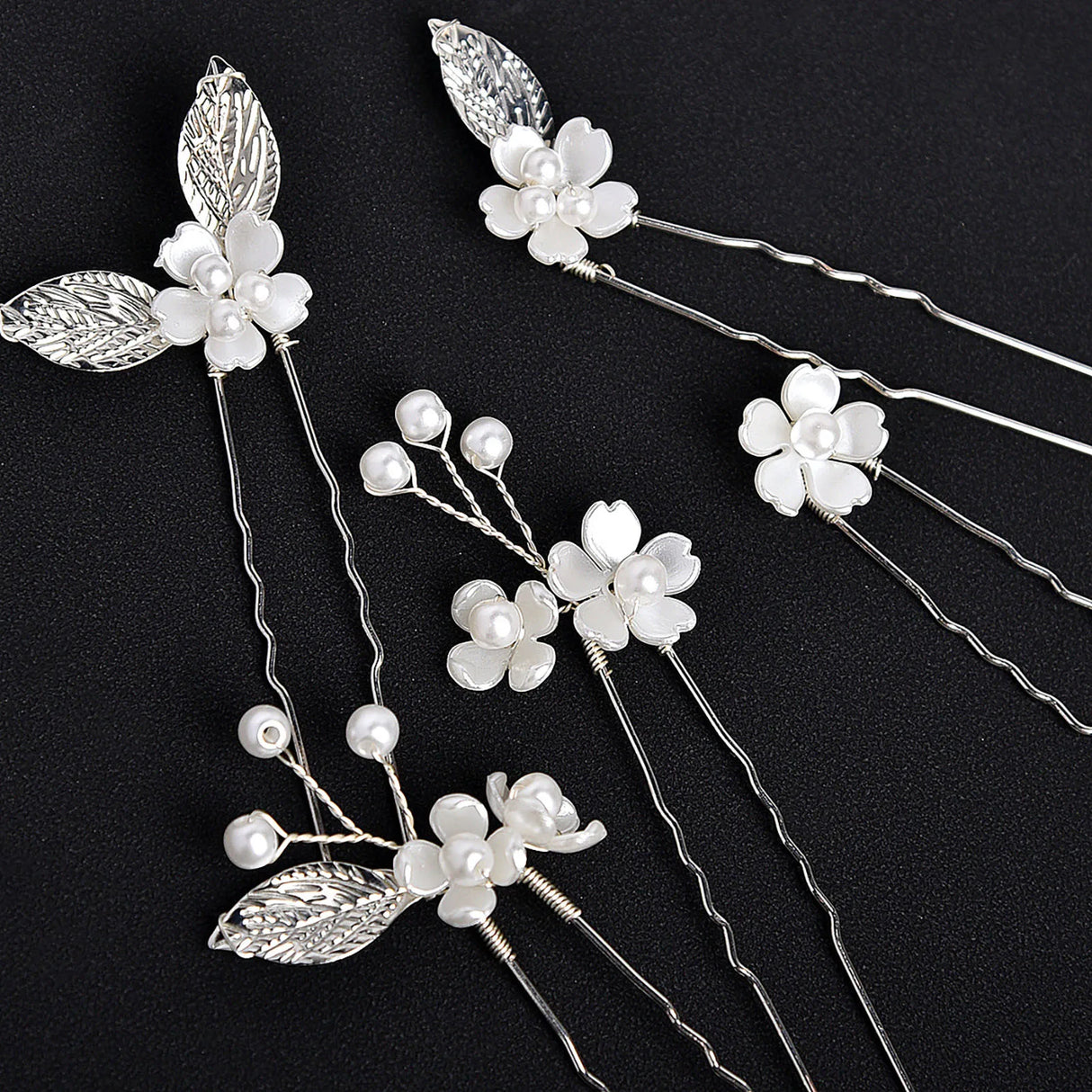 5pcs U-shape Hairpin Set For Women Pearl Floral