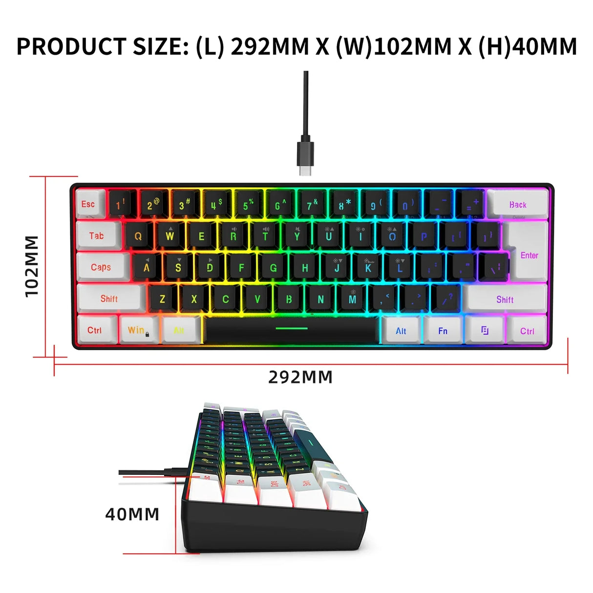 HXSJ V700BW A869 USB Keyboard Mouse Kit 61-key