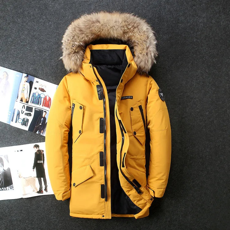 Men Winter Duck Down Coats Hooded Fur Collar