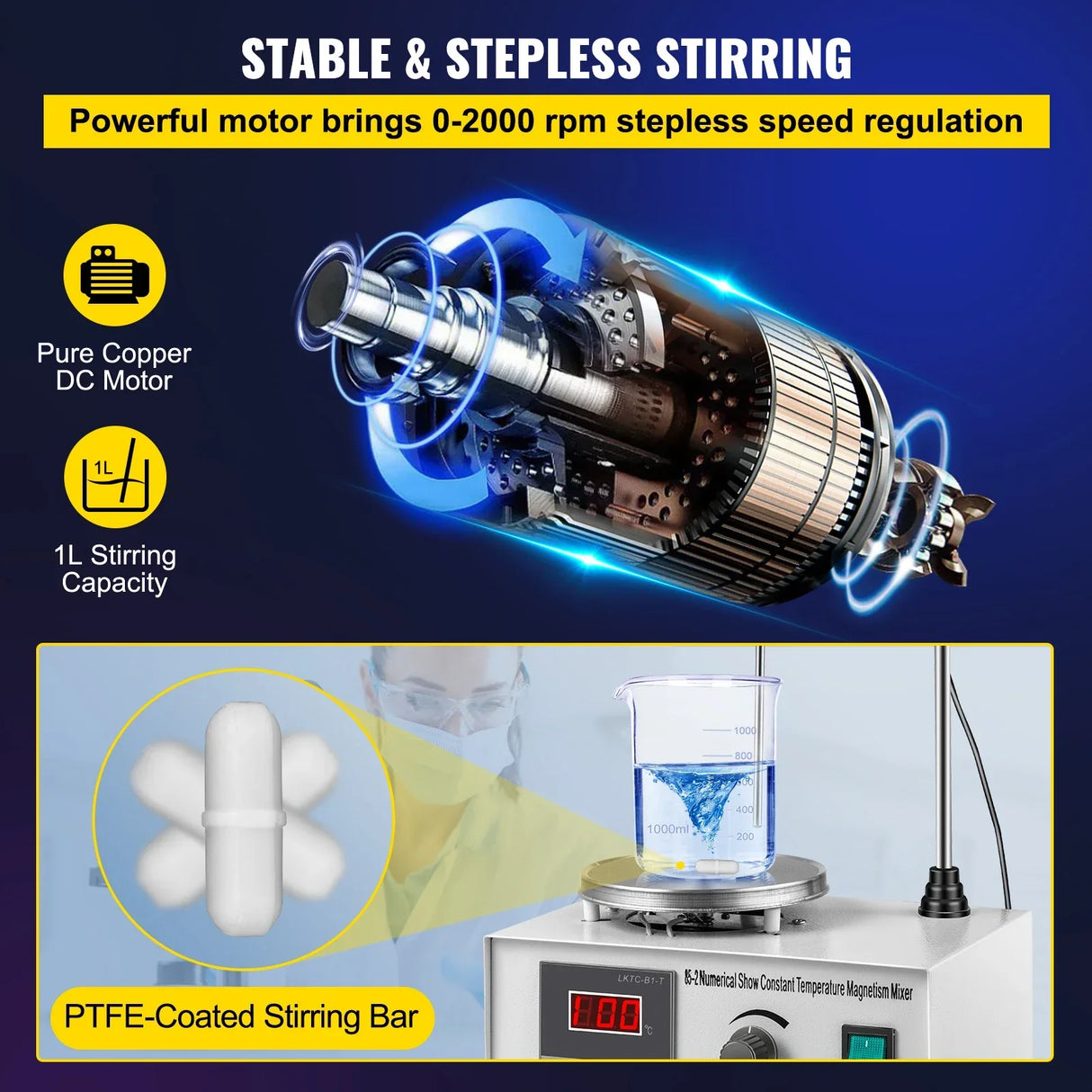 VEVOR 1L Heating Magnetic Stirrer Hot Plate W/