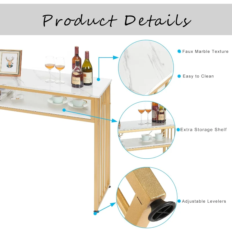 GOLASON Bar Table Gold Bar Table, High Top