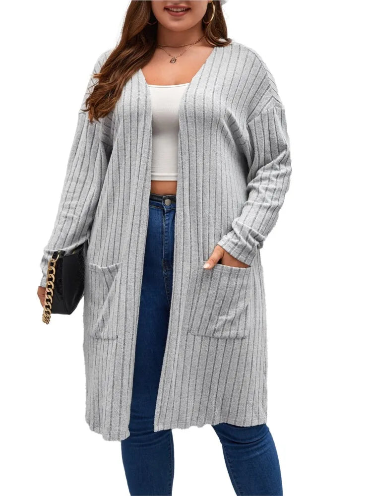 Plus Size Spring Autumn Midi Knitted Cardigan Women