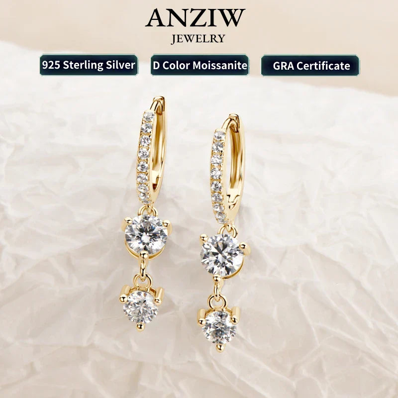 Anziw 4mm 5mm Round Moissanite Long Tassel Earrings