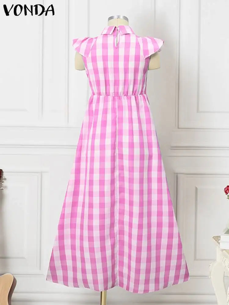 Plus Size VONDA Summer Women Bohemian Plaid Dress
