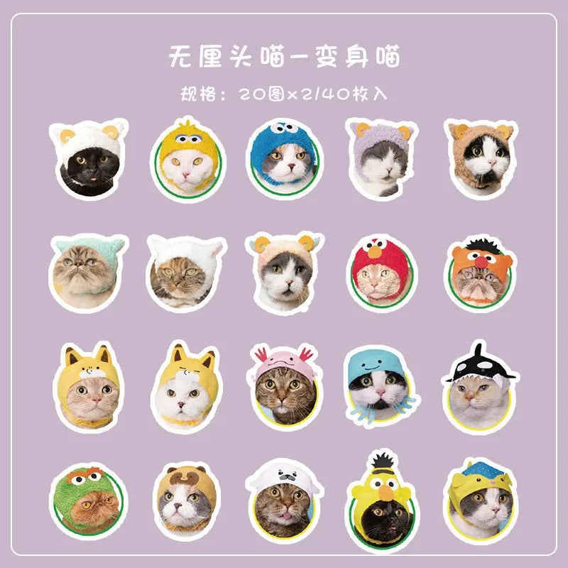 40 Pcs Cute Cat Stickers Kawaii Vinyl Decals for Scrapbooking