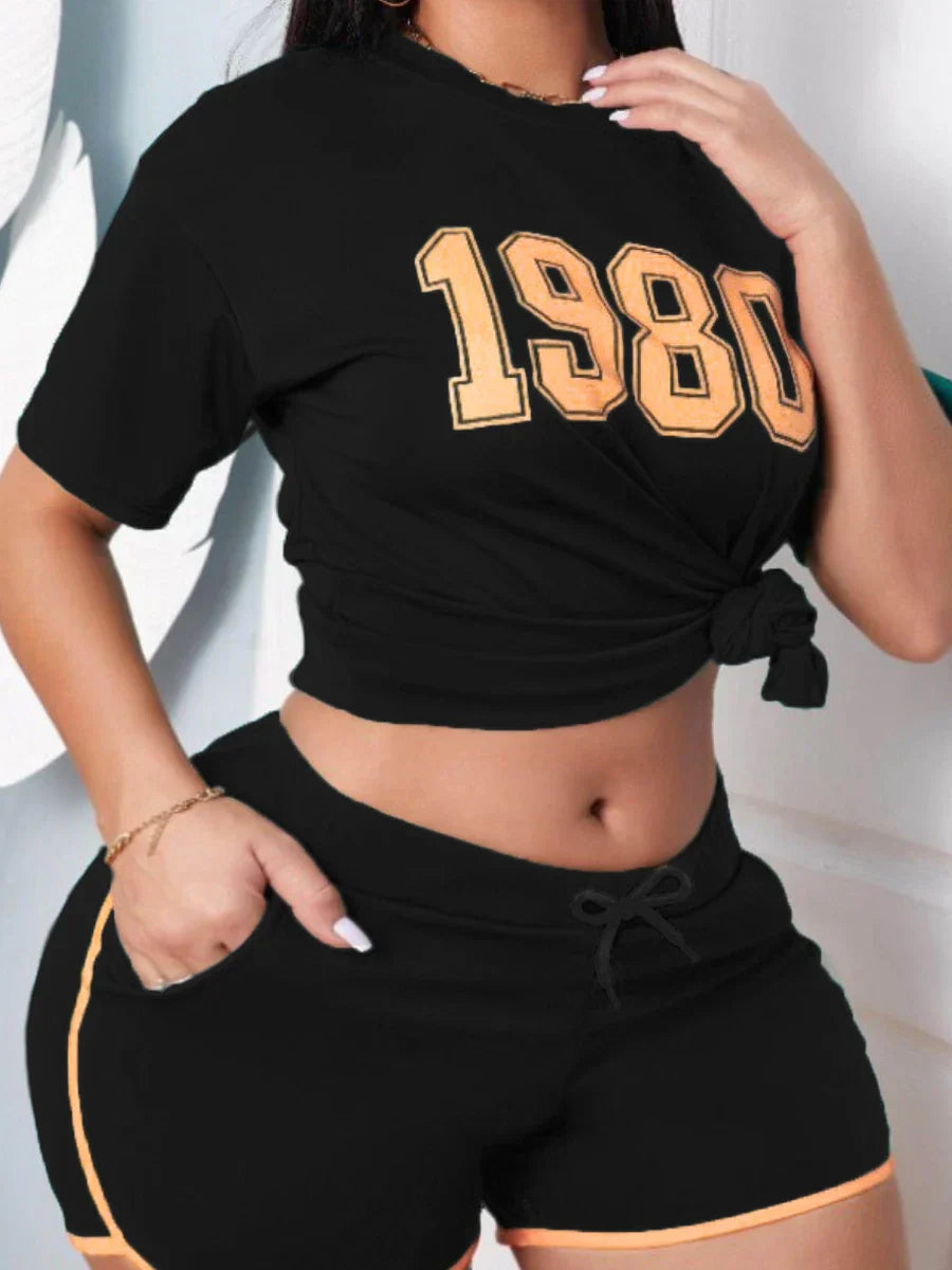 LW Plus Size Two Pieces Letter Print Striped