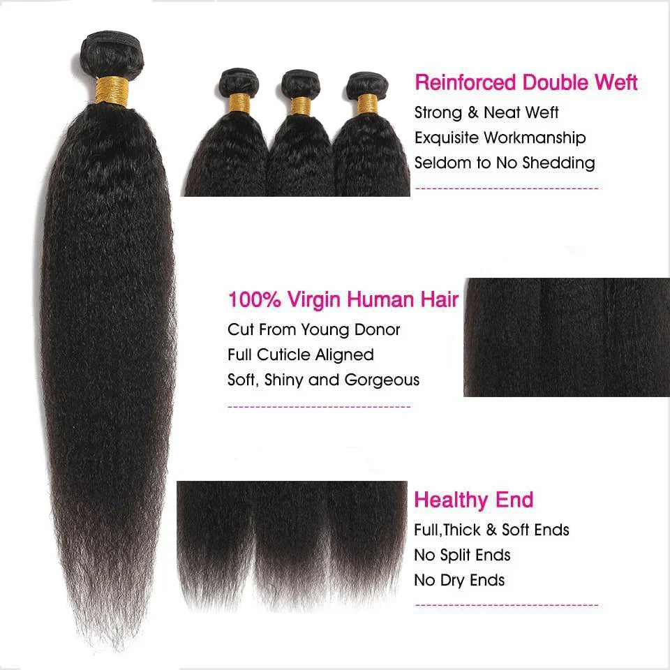 BAHW Brazilian Kinky Straight Human Hair Bundles With