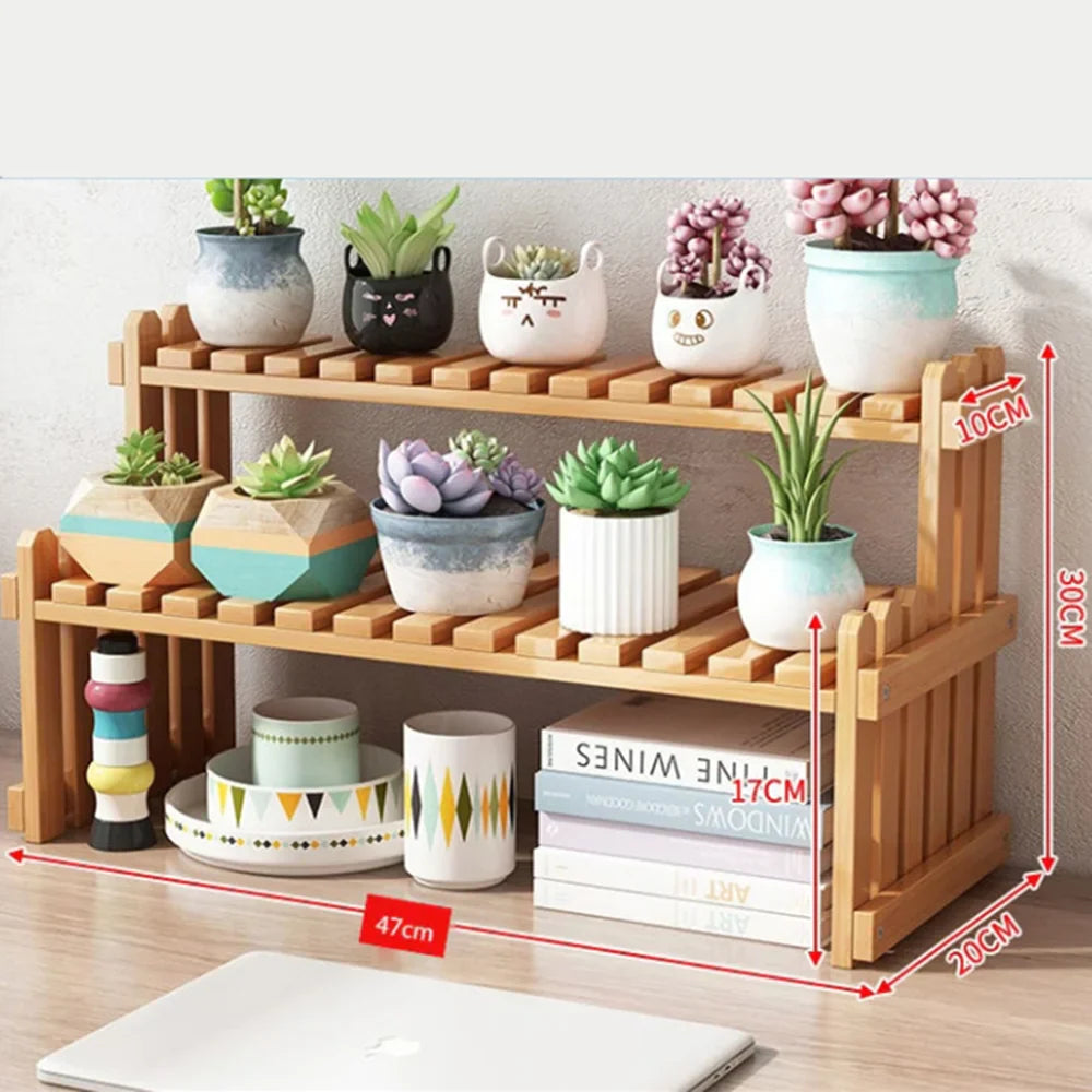 Natural Bamboo Indoor Plant Stand for Desk,2 Tier