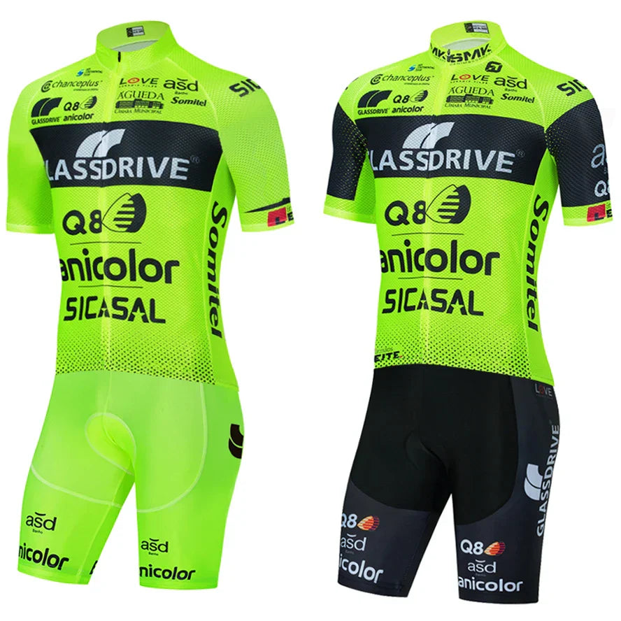 Fluor Yellow Cycling Jersey GLASSDRIVE Team Bike Maillot