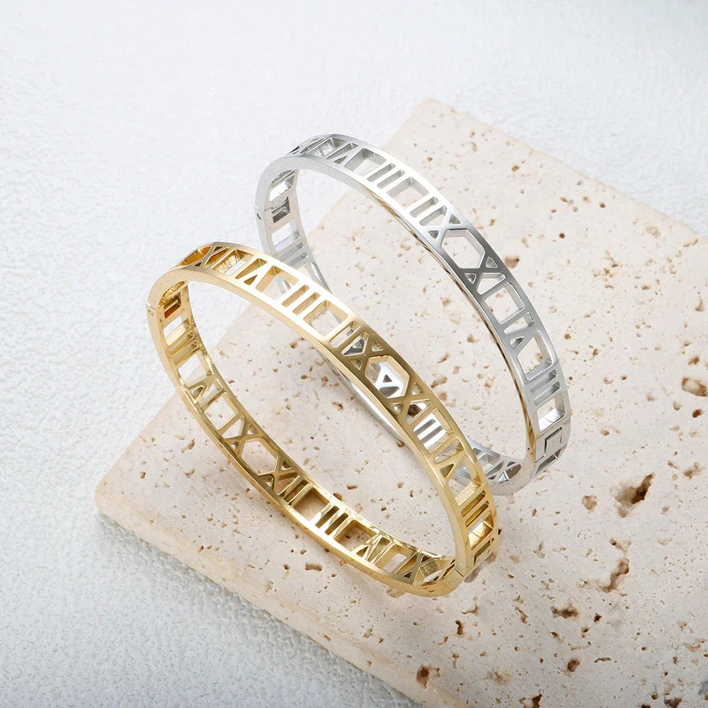 Hollow Roman Numeral Bracelets & Bangles 316L Stainless