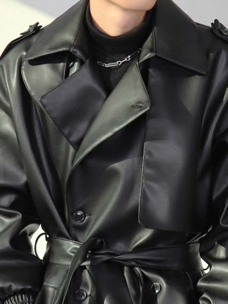 Mauroicardi Spring Autumn Long Oversized ArmyGreen Black Faux