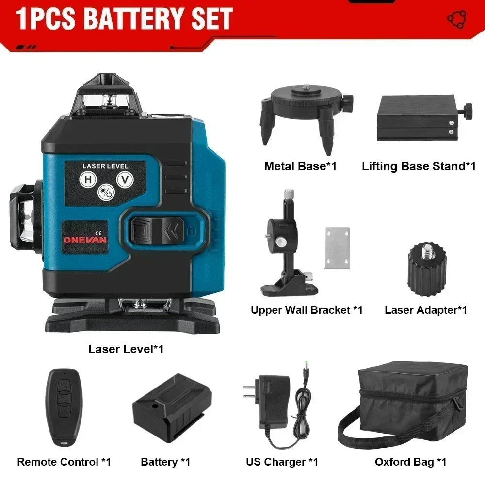 ONEVAN 4D 16 Line Laser Level 2x4000mah Battery