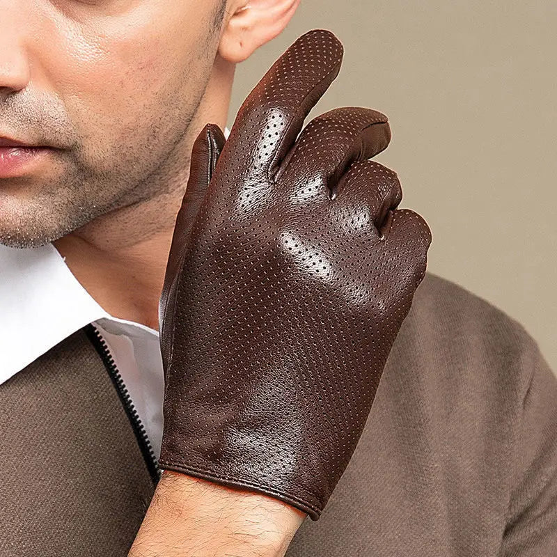 2Pcs Men's Genuine Leather Driving Gloves