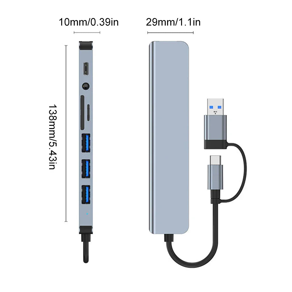 8 Ports USB3.0 Type C Hub OTG Adapter