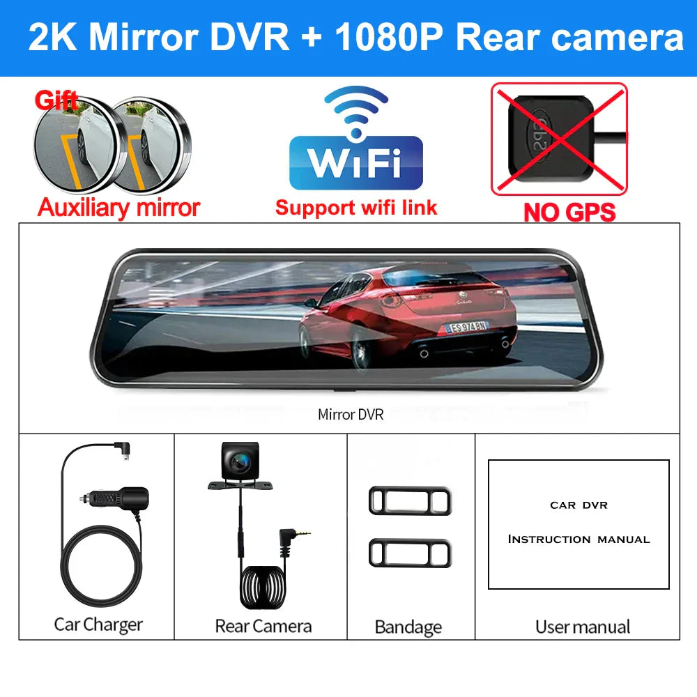 4K Front and Rear Camera Mirror GPS Car