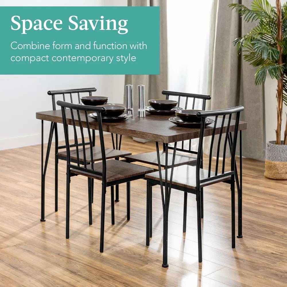 5-Piece Metal and Wood Indoor Modern Rectangular Dining