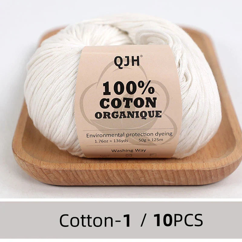 QJH 10PCS 100% Organic Cotton Yarn Pure/Mixed Color