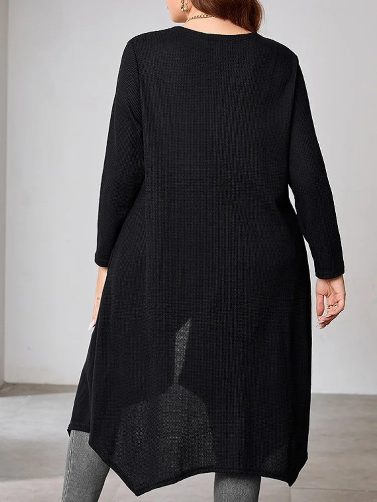GIBSIE Plus Size Black Casual Long Cardigan Women