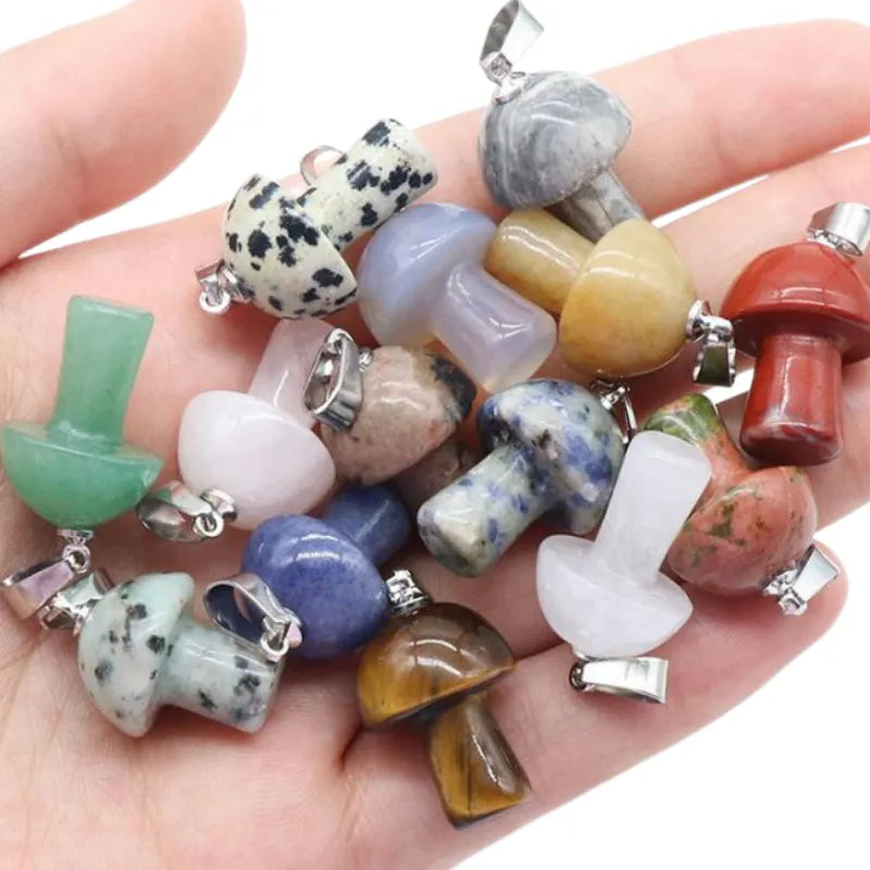Mutilcolor 10 PCS Natural Crystal Stone Pendants Mushroom