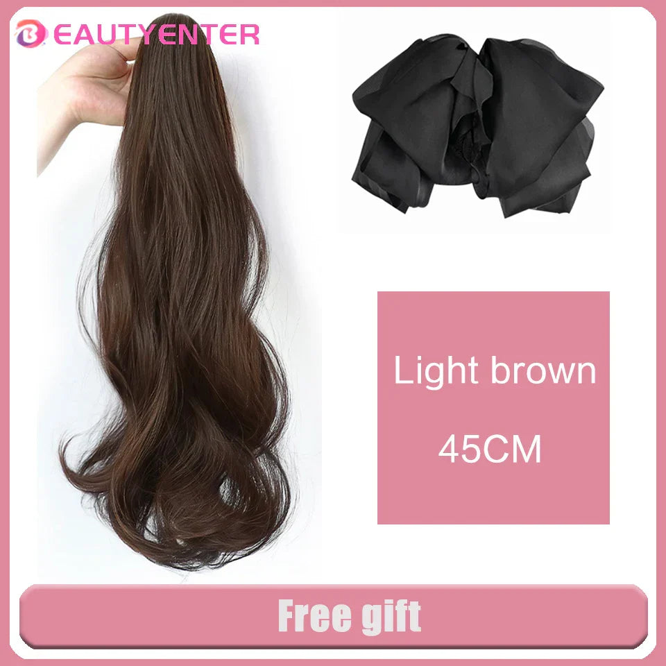 BEAUTYENTER Synthetic Straight Long Wig Hair Ponytail Grab