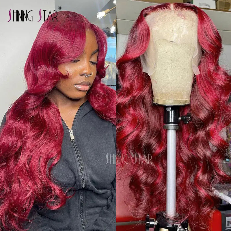 Colored Burgundy 13X6 HD Lace Frontal Wigs Red