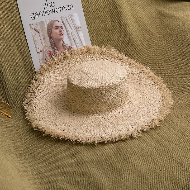 2024 Handmade Big Brim Hat Oversized Tassel Burrs