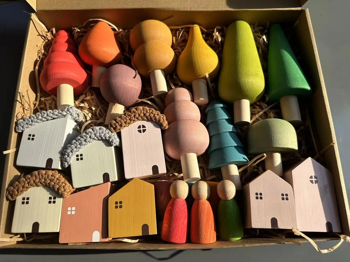 Kids Wooden Toys Pastel Nordic Buiding Blocks Stacking