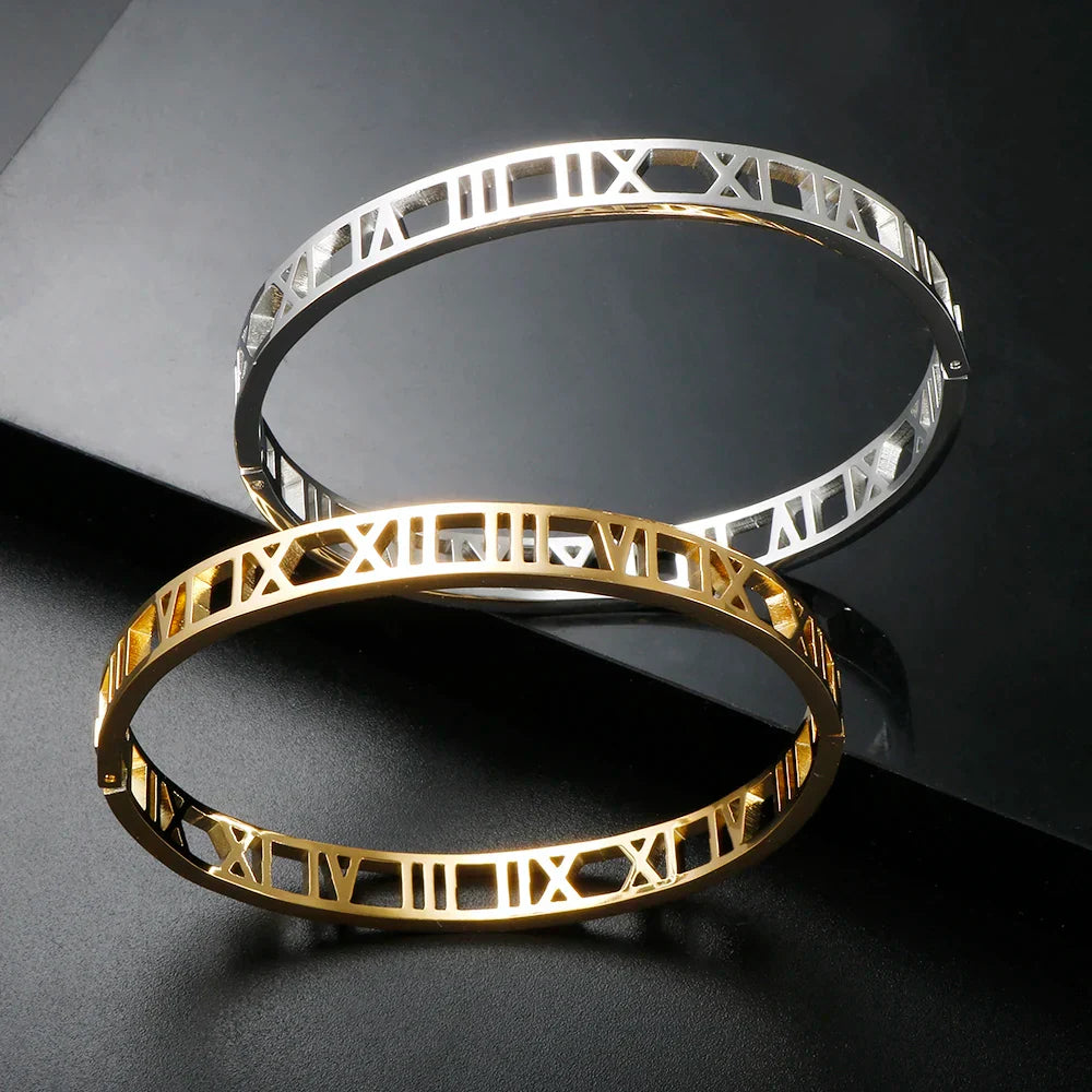 Hollow Roman Numeral Bracelets & Bangles 316L Stainless