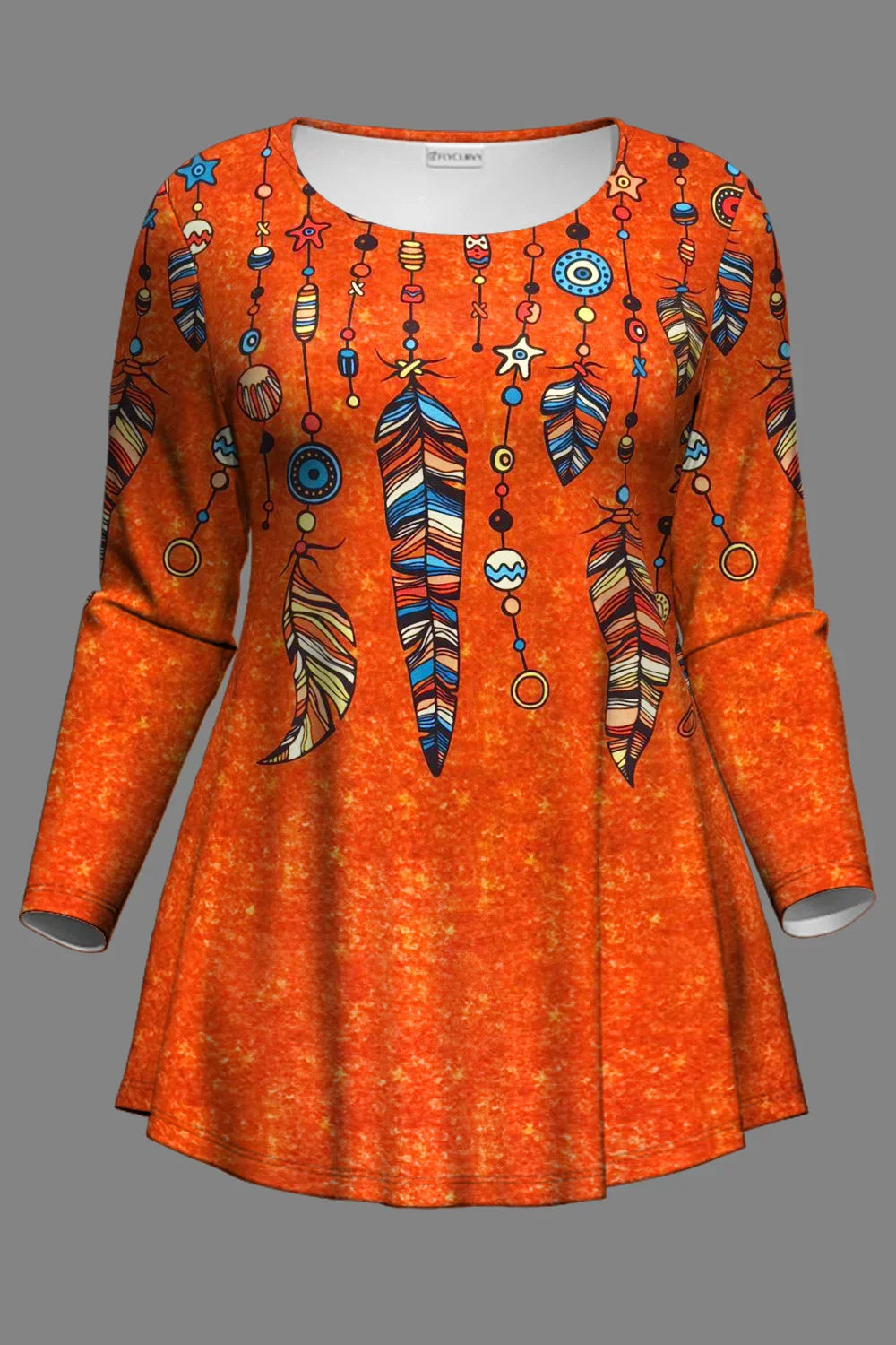 Women Plus Size Feather Print Twopiece Set Crew