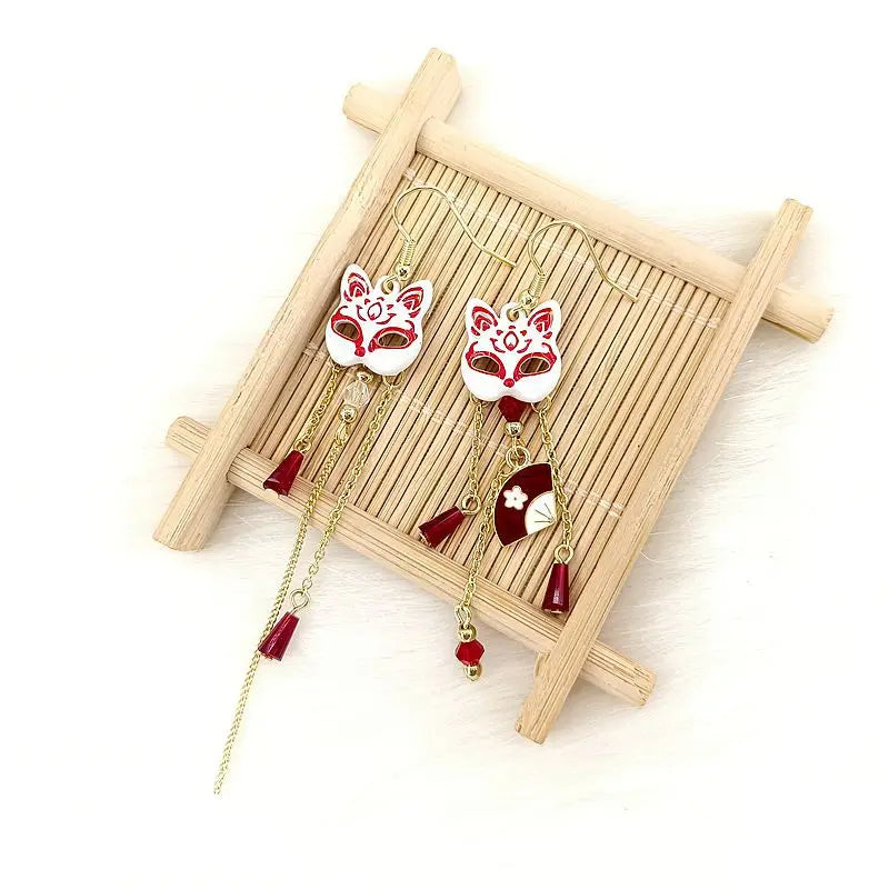 Vintage Fox Mask Earrings for Women Japanese Style