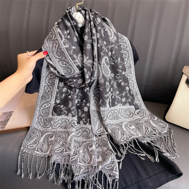 Luxury Pashmina Silk Scarf Shawl Wrap Paisley Jacquard
