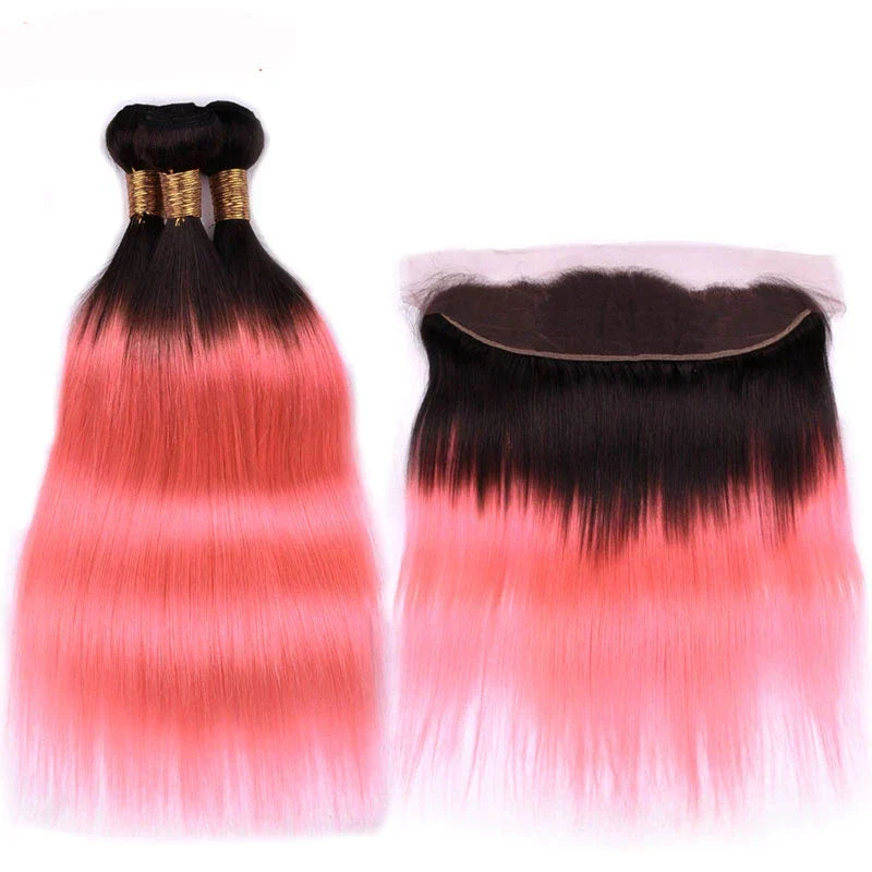Elfriede #T1BPink Straight Ombre Colored Hair Bundles with
