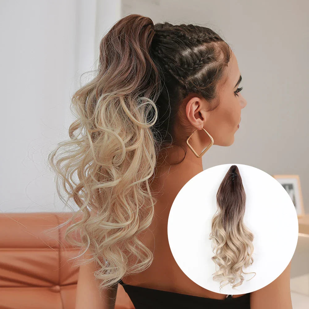 Synthetic Ponytail Pink Long Wavy Claw Clip Ponytail