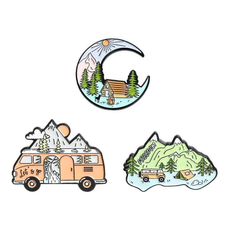 Outdoor Natural Scenery 3-6pcs/set Enamel Pins Custom Cosmic Mountains Travel Brooches Lapel Badges Jewelry Gift for Friends