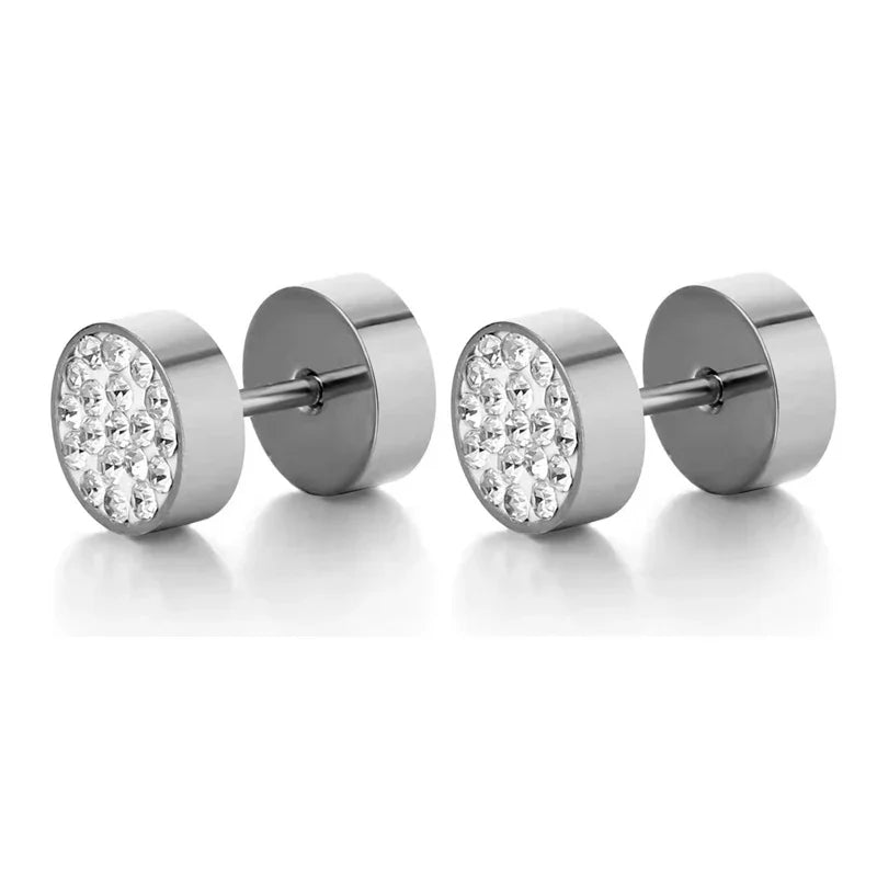 New Trendy Round Hoop Earrings Simple Zircon Stainless