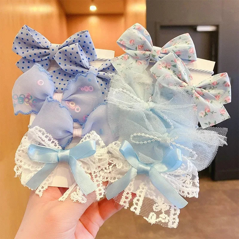 10Pcs/Set Big Bow Flower Elastic Hairbands Children Girls