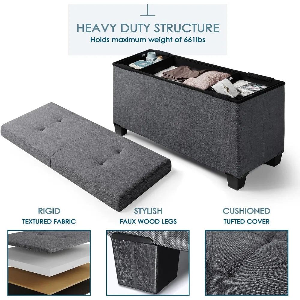 Ottoman Bench with Storage Bins, 30-In Storage Bench
