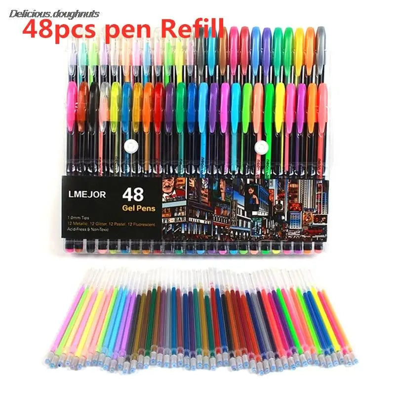 48 Colors Gel Pens Refills Rollerball Pastel Neon