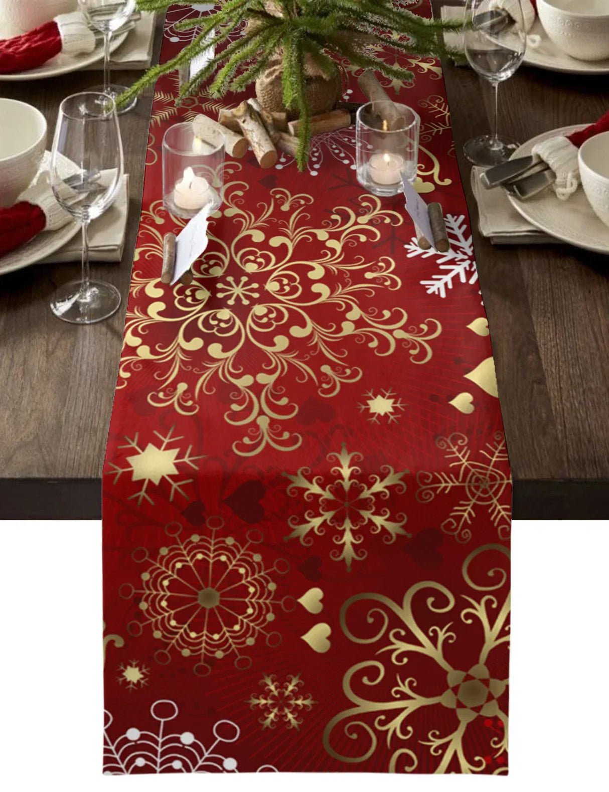 Christmas Snowflake Texture Linen Table Runners Wedding Decoration