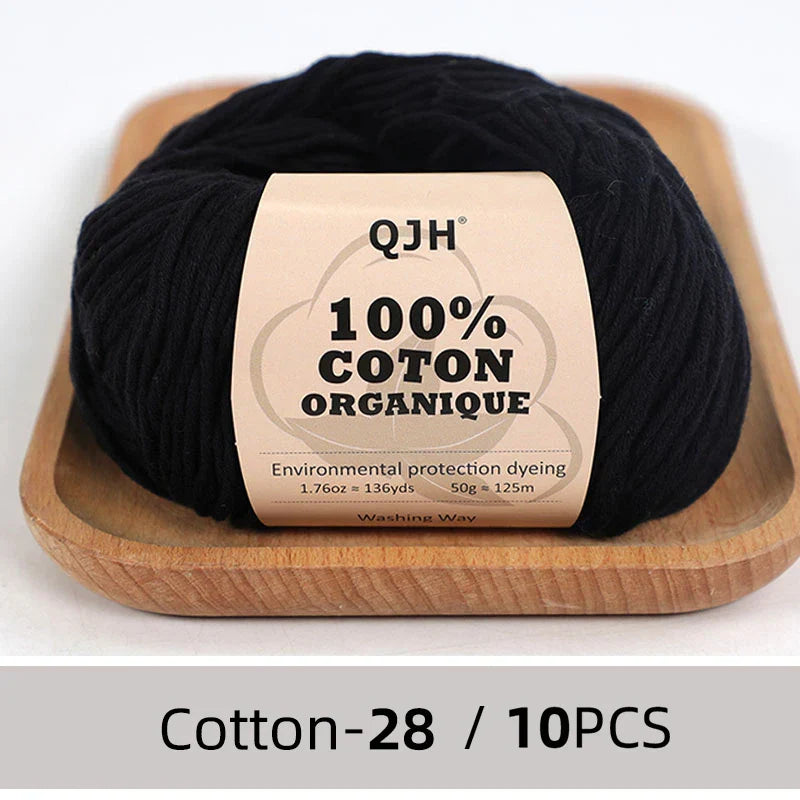 QJH 10PCS 100% Organic Cotton Yarn Pure/Mixed Color