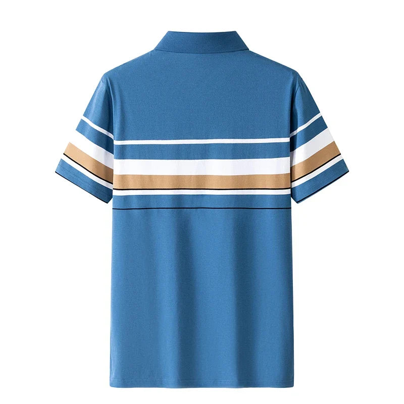 Mens Summer Pullover Solid Turndown Collar Striped Button