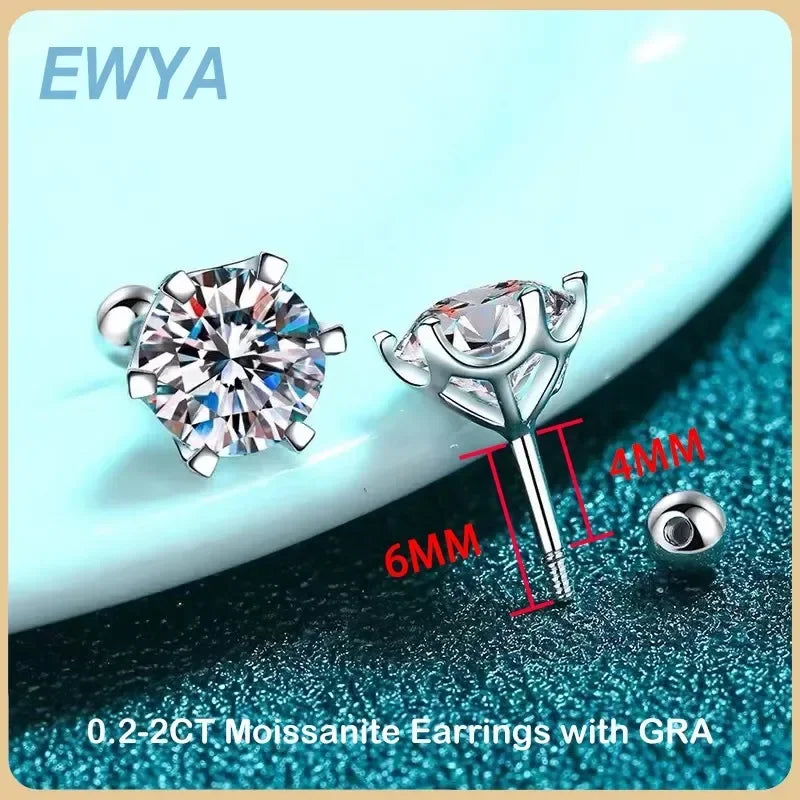 EWYA 0.5-2ct Moissanite Screw Stud Earrings D Color