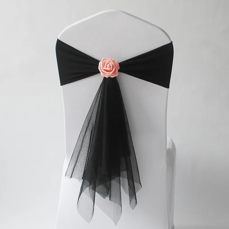 10pcs/lot Stretch Organza Chair Sash with Rose Ball