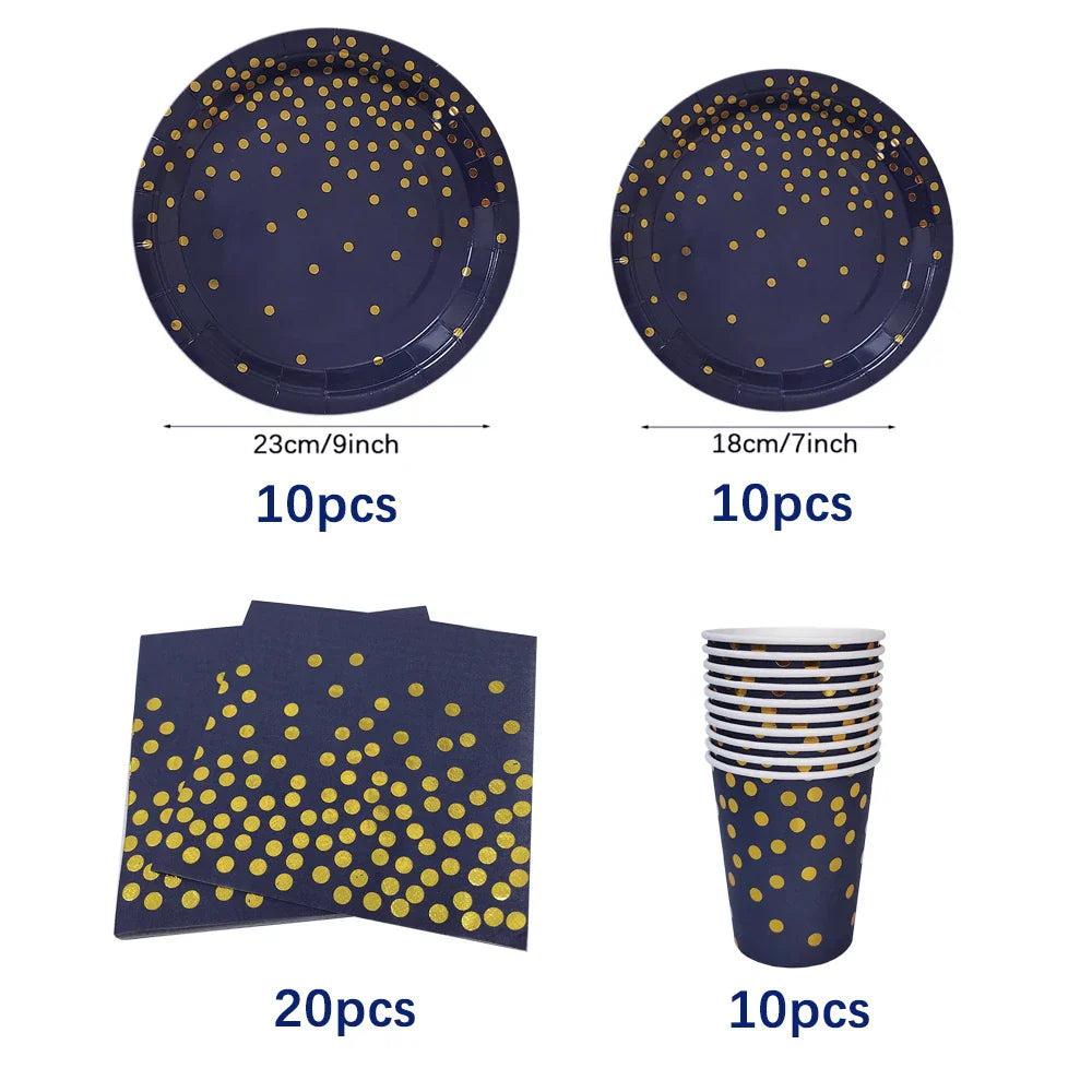 Dark Blue Gold Dot Disposable Tableware Set Paper