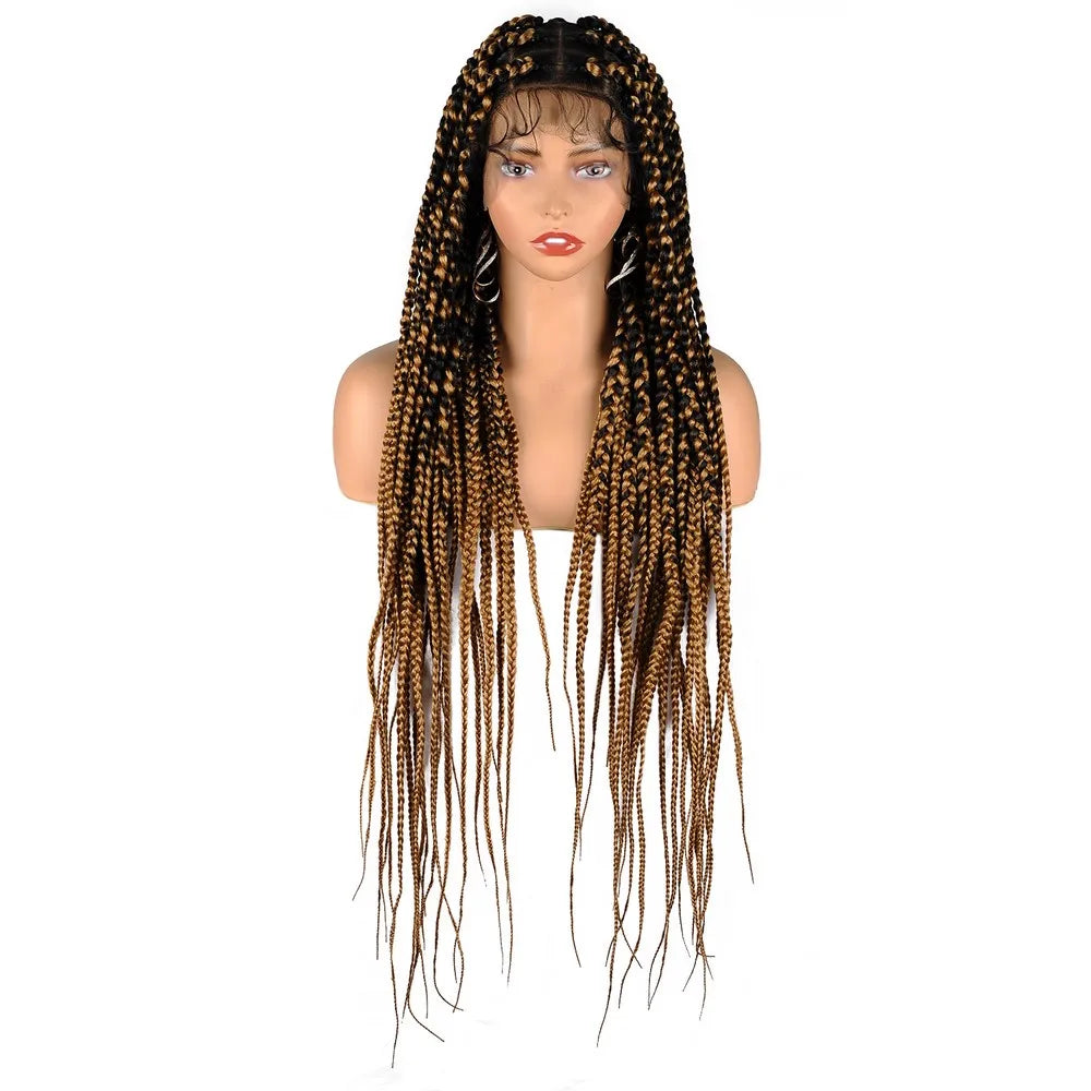 36" Full Lace Braided Wigs Synthetic Long Black