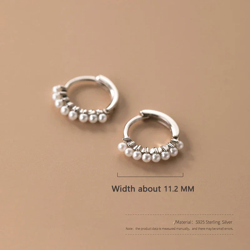 WANTME 925 Sterling Silver Vintage Simple Pearl Huggies