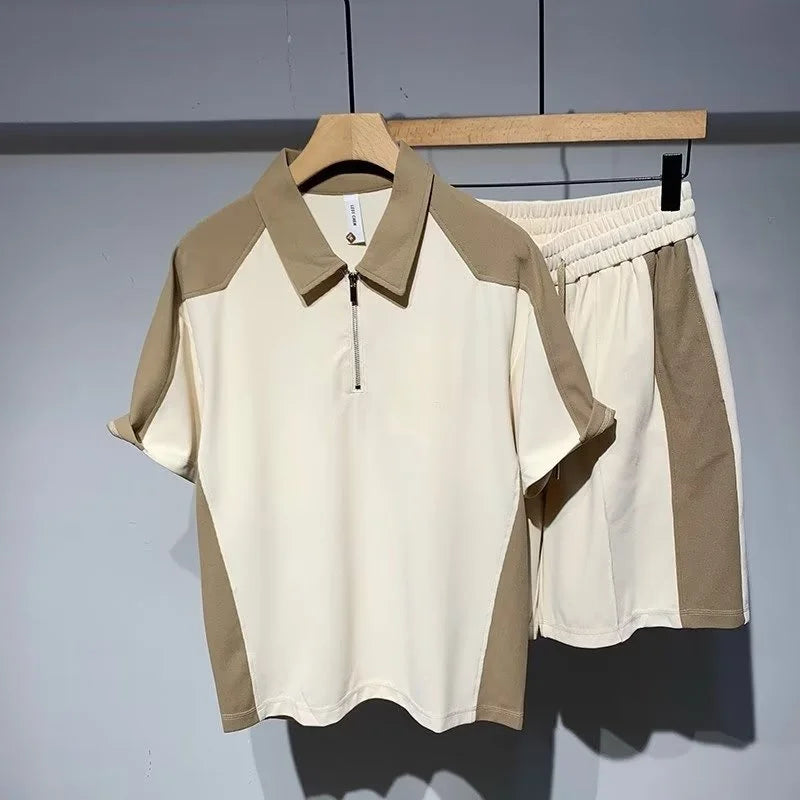 Summer Men's Loose POLO Shirt And Shorts Two-piece