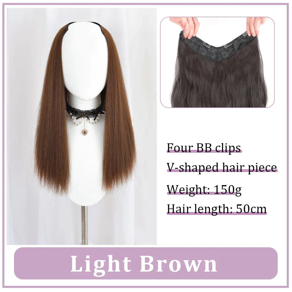 WEILAI Women's V-Shaped Long Hair Extension Synthetic Wig