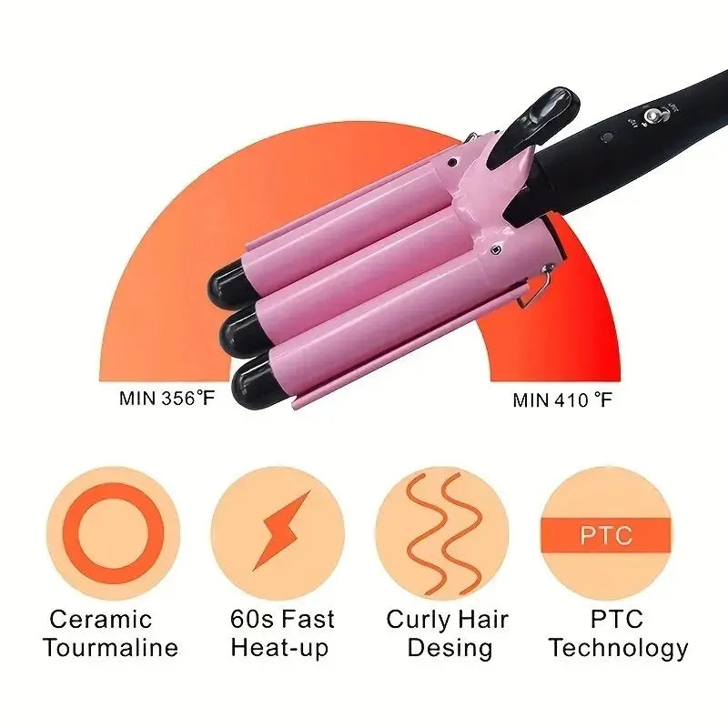 Pink 3 Barrel Hair Crimpers, Professional Hair Curling