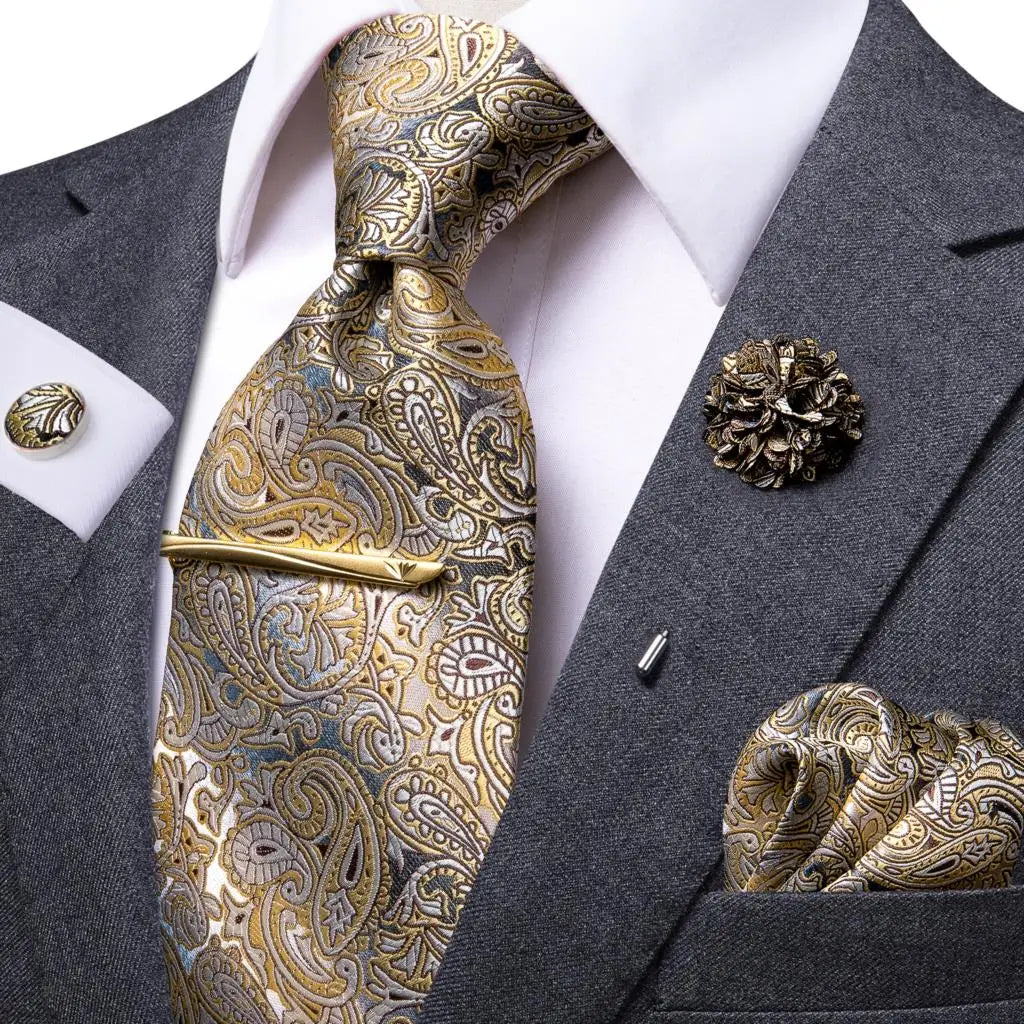 HiTie Yellow Blue Solid Business Tie For Men